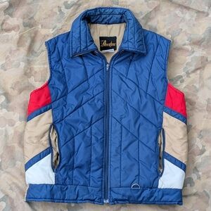 VTG Aventura Color Block Puffer Vest Sz Medium Blue White Tan Red